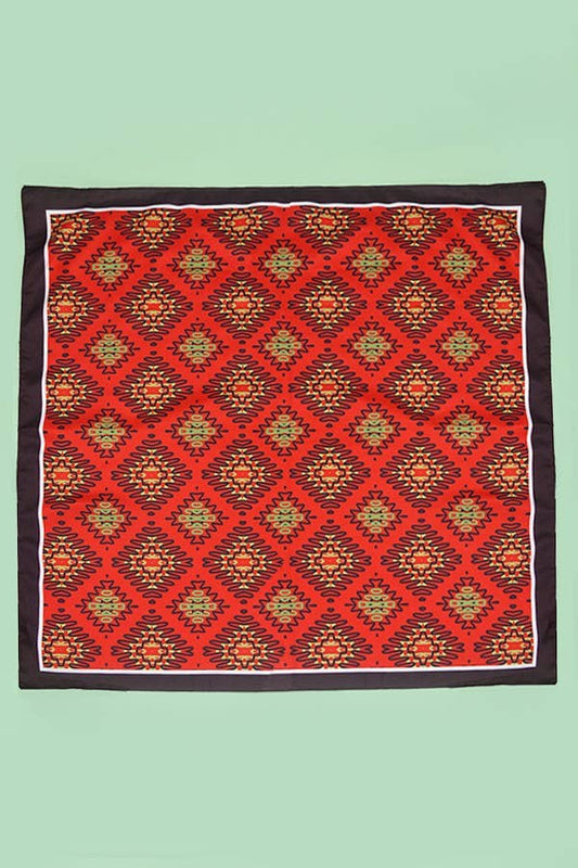 Red Geometric Print Silky Bandana Scarf