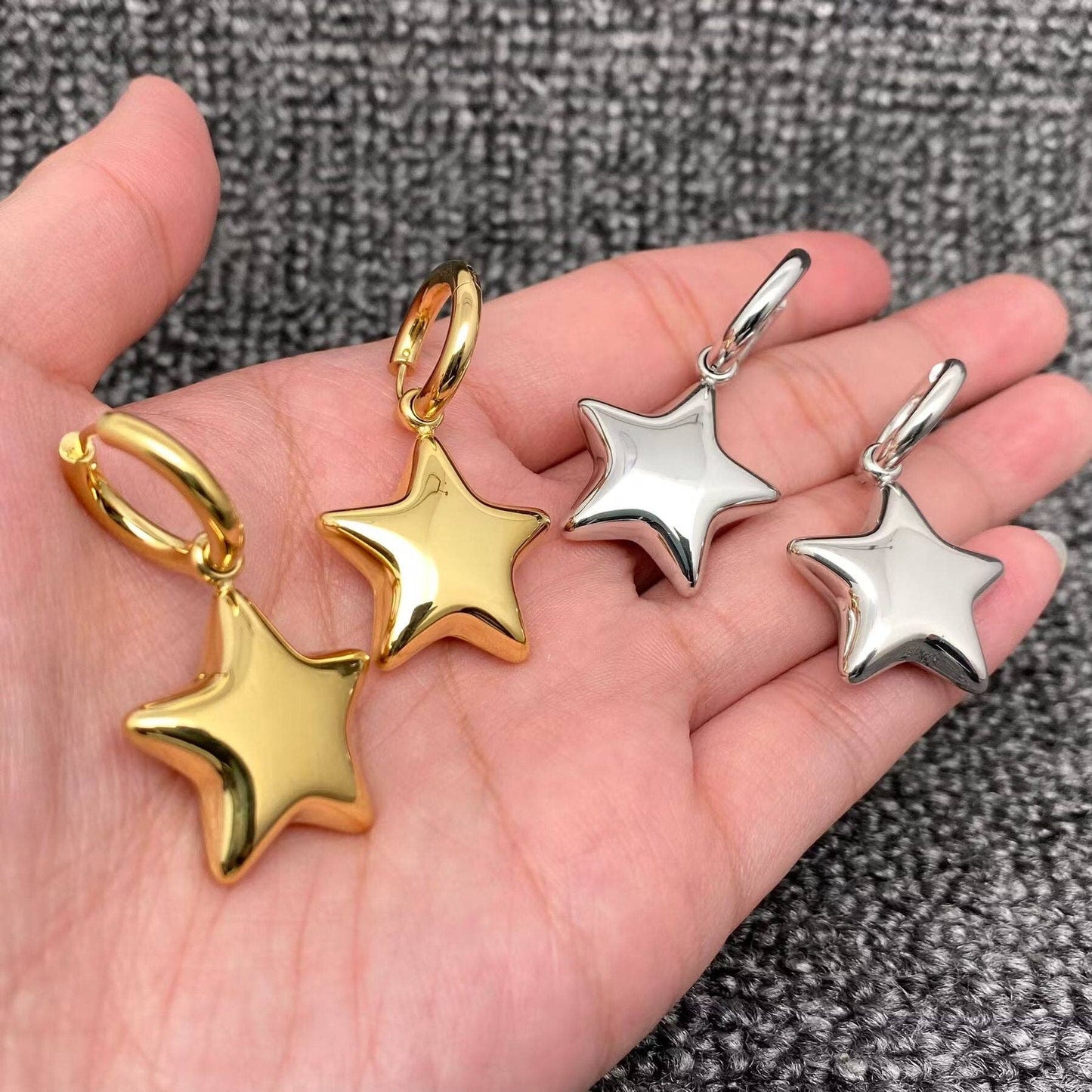 18K Gold Plated Bubble Star Charm Huggie Earrings