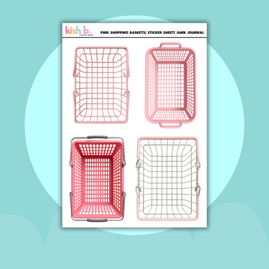 Pink Shopping Baskets Sticker Sheet