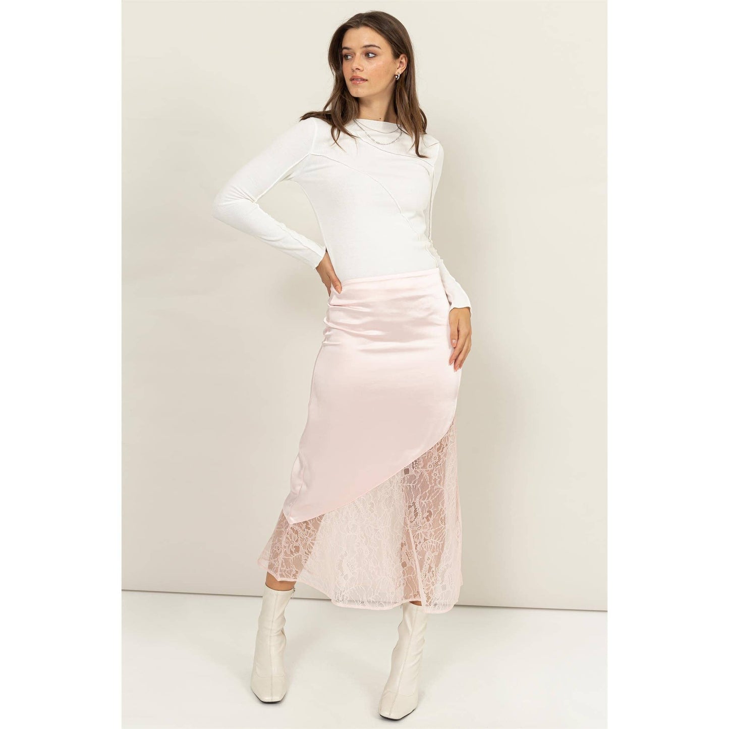 Faith Satin and Lace Midi Skirt