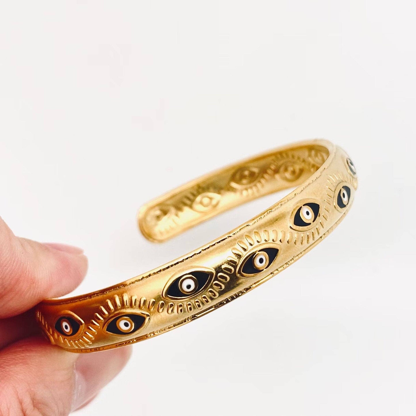 Evil Eye 18k Gold Plated Steel Bangle Cuff