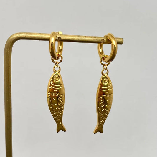 Sardine Charm Huggie Earrings