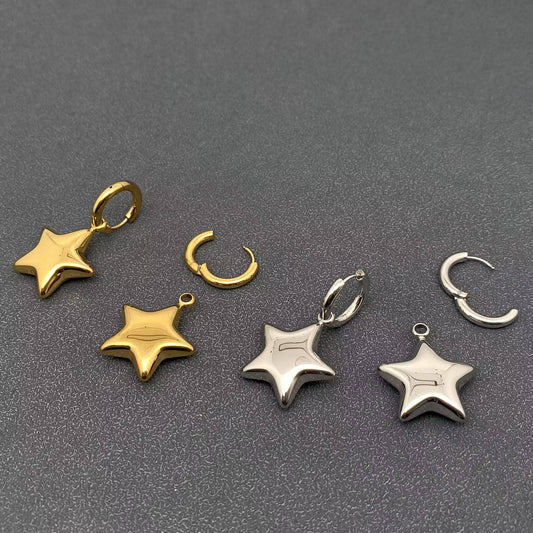 18K Gold Plated Bubble Star Charm Huggie Earrings