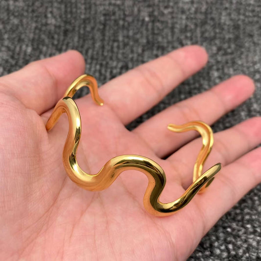 18K Gold Plated Stainless Steel Geometric Wave Cuff