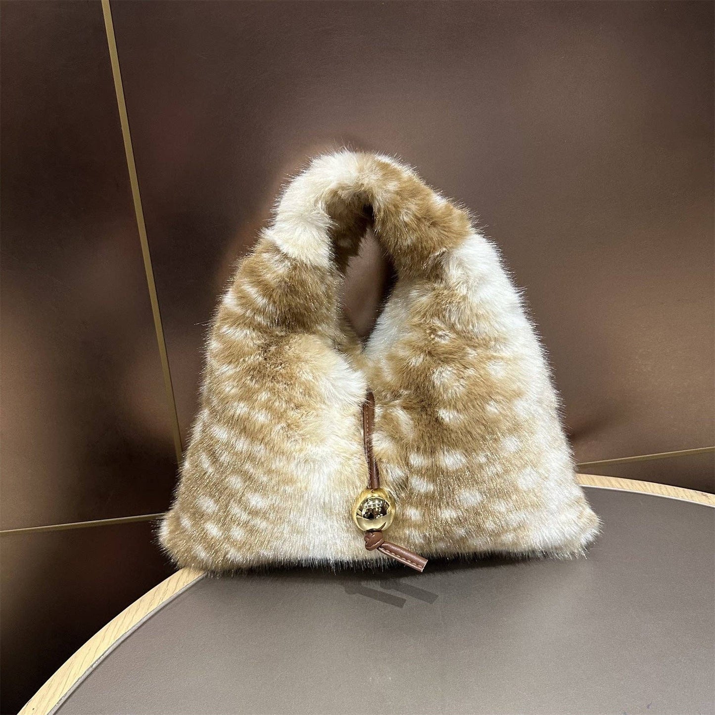 Faux Fur Deer Print Mini Tote Crossbody Bag