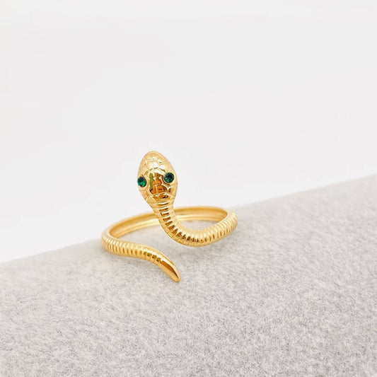 18K Gold Plated Green-Eyed Snake Ring