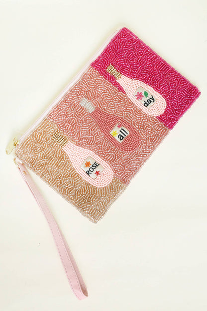 Rose All Day Seed Beaded Wristlet Coin Purse