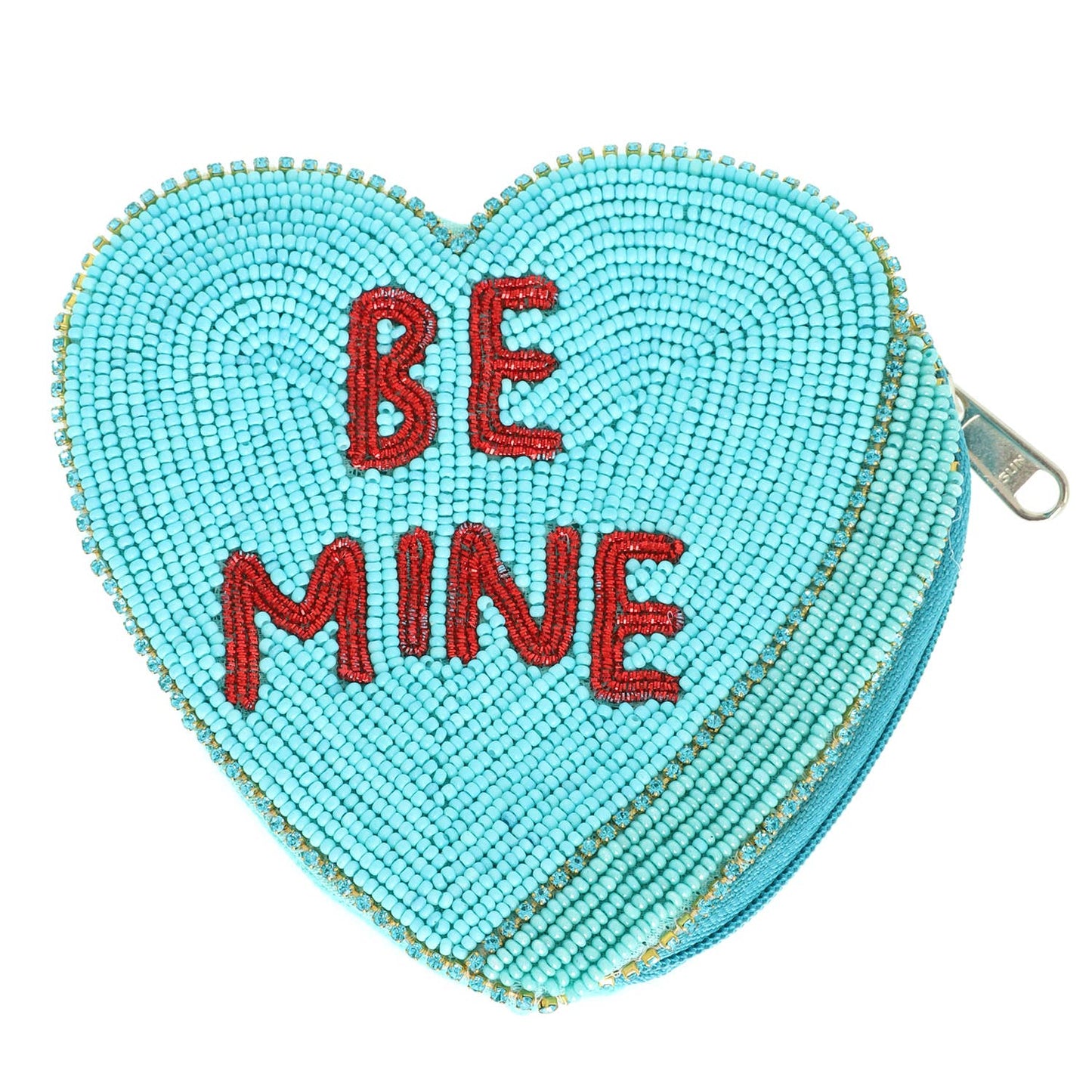 Conversation Hearts Beaded Heart Shaped Coin Bag